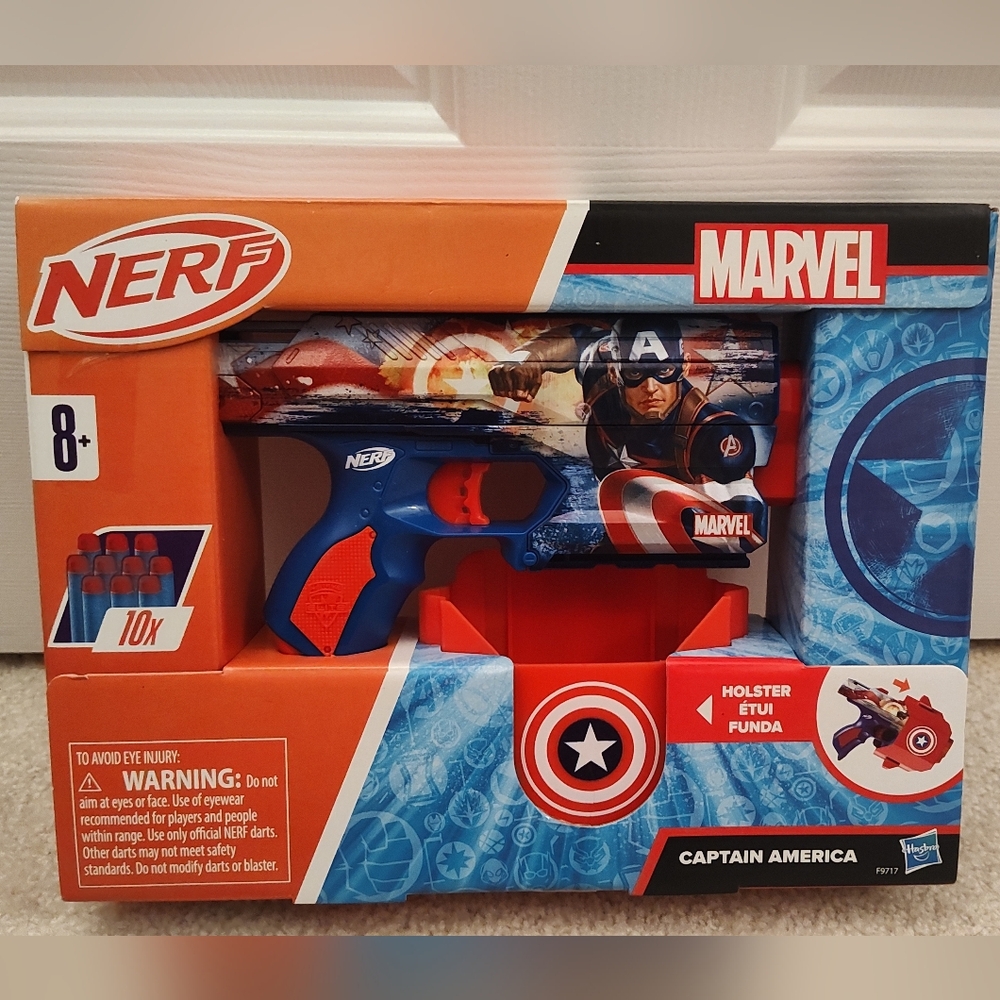 Nerf Marvel Captain America Blaster Kids Ages 8+ Holster 10 Darts Hasbro - NEW